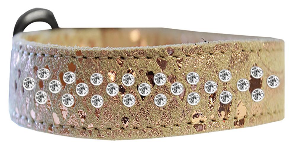 Sprinkle Clear Crystal Jeweled Dragon Skin Genuine Leather Dog Collar Golden Size 16