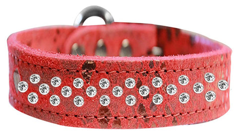 Sprinkle Clear Crystal Jeweled Dragon Skin Genuine Leather Dog Collar Red Size 16