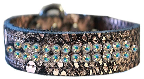 Two Row Ab Crystal Jeweled Dragon Skin Genuine Leather Dog Collar Copper Size 16