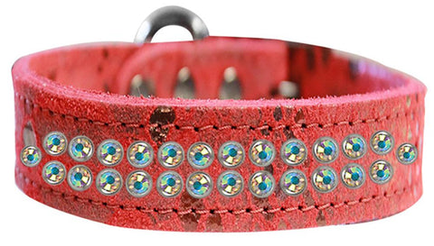 Two Row Ab Crystal Jeweled Dragon Skin Genuine Leather Dog Collar Red Size 16