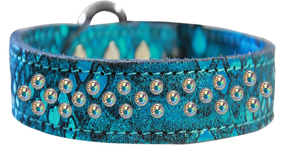 Sprinkle Ab Crystal Jeweled Dragon Skin Genuine Leather Dog Collar Blue Size 18