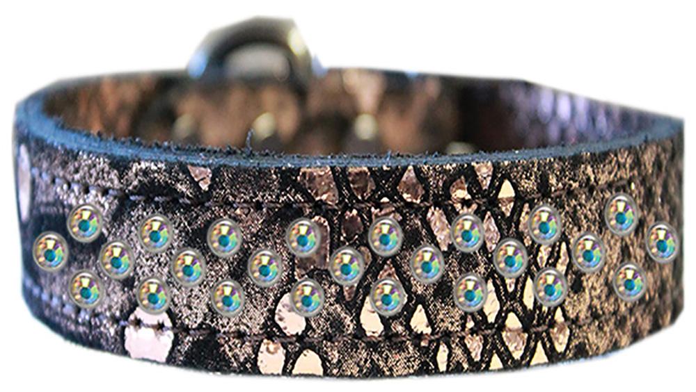 Sprinkle Ab Crystal Jeweled Dragon Skin Genuine Leather Dog Collar Copper Size 16