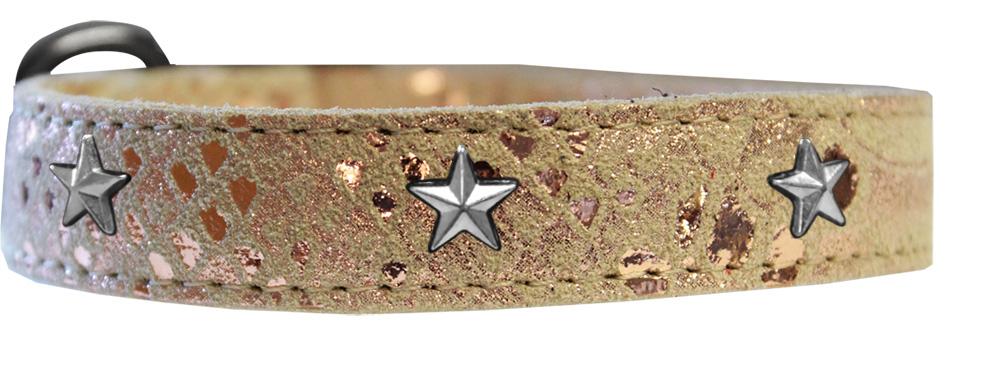 Silver Star Widget Dragon Skin Genuine Leather Dog Collar Golden Size 10