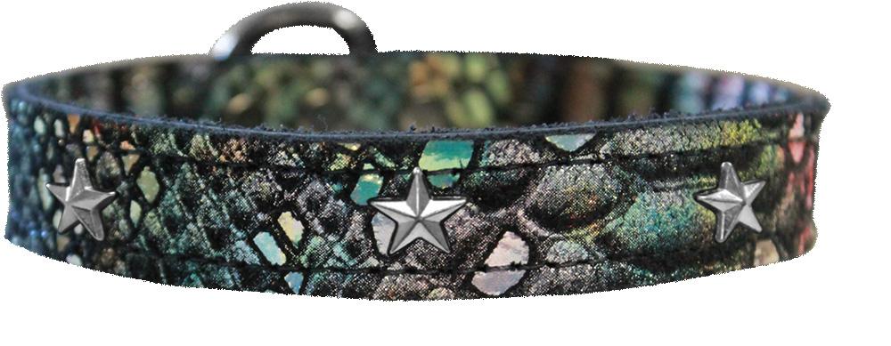 Silver Star Widget Dragon Skin Genuine Leather Dog Collar Magic Size 10