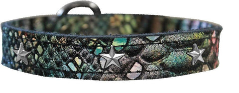 Silver Star Widget Dragon Skin Genuine Leather Dog Collar Magic Size 14