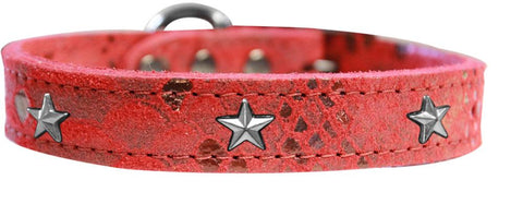 Silver Star Widget Dragon Skin Genuine Leather Dog Collar Red Size 10