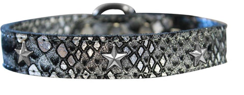 Silver Star Widget Dragon Skin Genuine Leather Dog Collar Silver Size 10