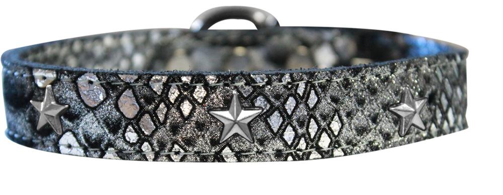 Silver Star Widget Dragon Skin Genuine Leather Dog Collar Silver Size 14