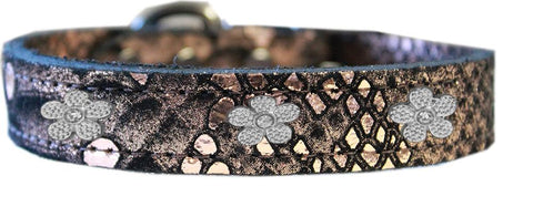 Silver Flower Widget Dragon Skin Genuine Leather Dog Collar Copper Size 10