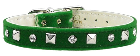 Velvet Crystal And Pyramid Collars Green 10