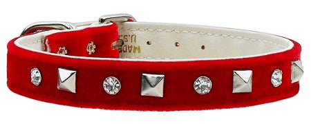 Velvet Crystal And Pyramid Collars Red 10