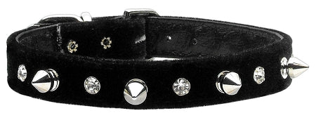 Velvet Crystal And Spike Collars Black 10