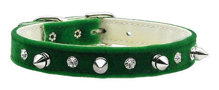 Velvet Crystal And Spike Collars Green 10