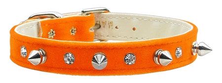 Velvet Crystal And Spike Collars Orange 10