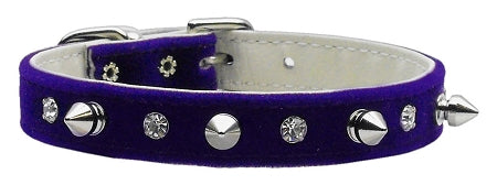 Velvet Crystal And Spike Collars Purple 10