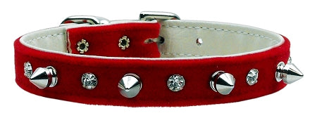 Velvet Crystal And Spike Collars Red 10