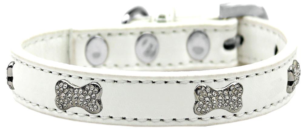 Crystal Bone Premium Dog Collar White Size 10