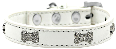 Crystal Bone Premium Dog Collar White Size 10