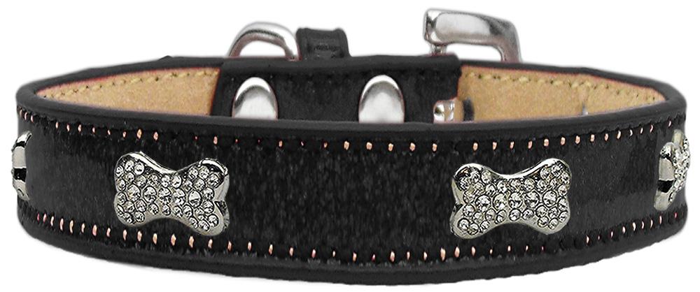 Crystal Bone Dog Collar Black Ice Cream Size 14