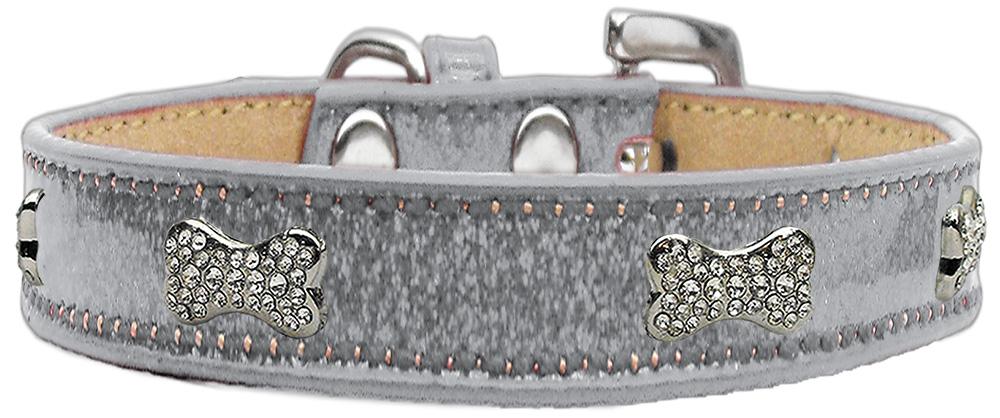 Crystal Bone Dog Collar Silver Ice Cream Size 10