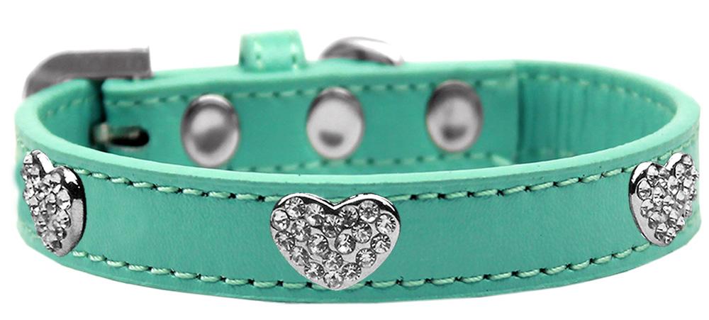 Crystal Heart Dog Collar Aqua Size 10