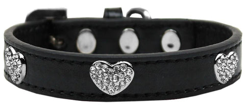 Crystal Heart Dog Collar Black Size 16