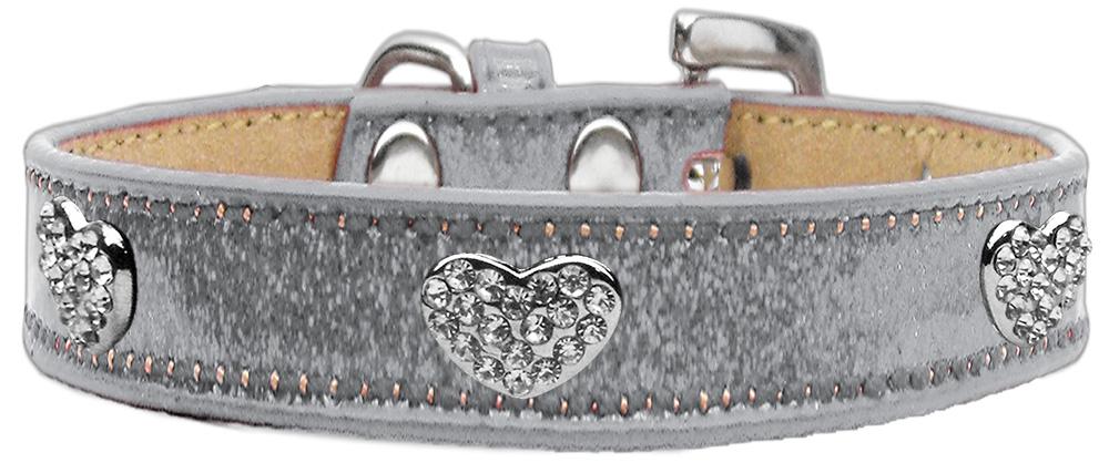 Crystal Heart Dog Collar Silver Ice Cream Size 16