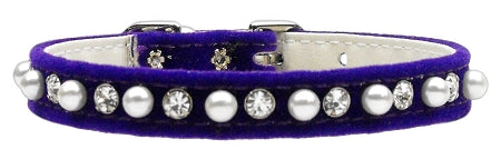 Velvet 3-8" Pearl And Clear Crystals Collar Purple 10