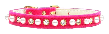 Velvet 3-8" Pearl And Clear Crystals Collar Pink 8