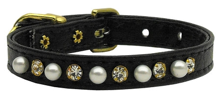 3-8" Pearl And Clear Crystals Collar Black 10
