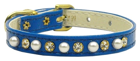 3-8" Pearl And Clear Crystals Collar Blue 10