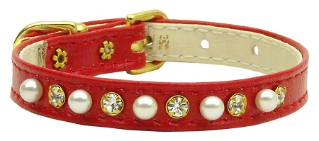 3-8" Pearl And Clear Crystals Collar Red 10