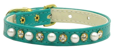 3-8" Pearl And Clear Crystals Collar Turquoise 8