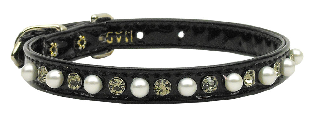 Patent 3-8" Pearl And Crystal Collars Black 10