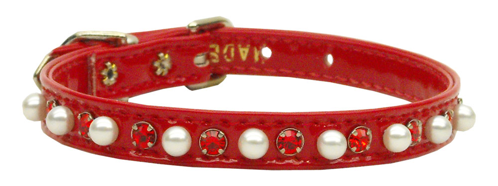 Patent 3-8" Pearl And Crystal Collars Red 10