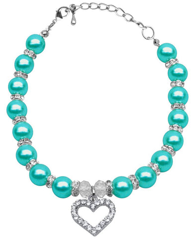 Heart and Pearl Necklace Aqua Lg (10-12)