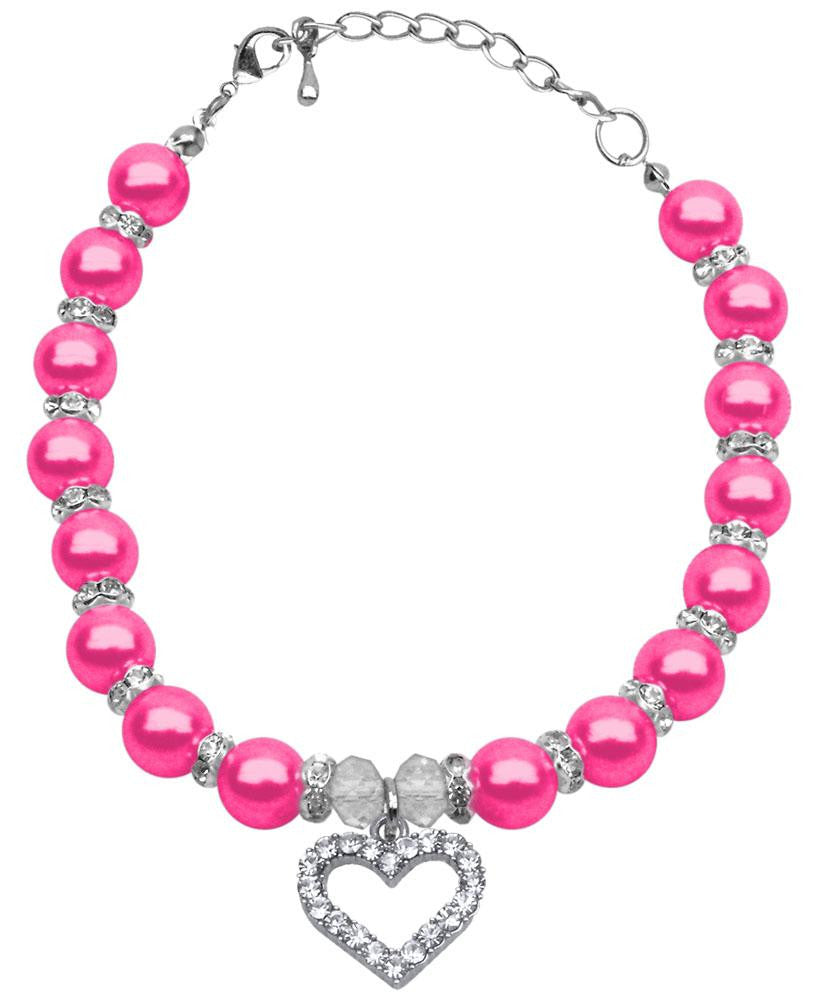 Heart and Pearl Necklace Bright Pink Lg (10-12)