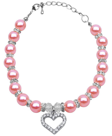 Heart and Pearl Necklace Rose Lg (10-12)