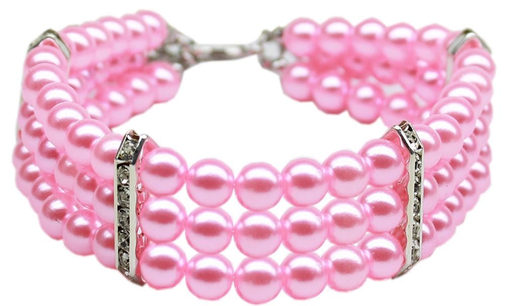 Three Row Pearl Necklace Light Pink Lg (12-14)