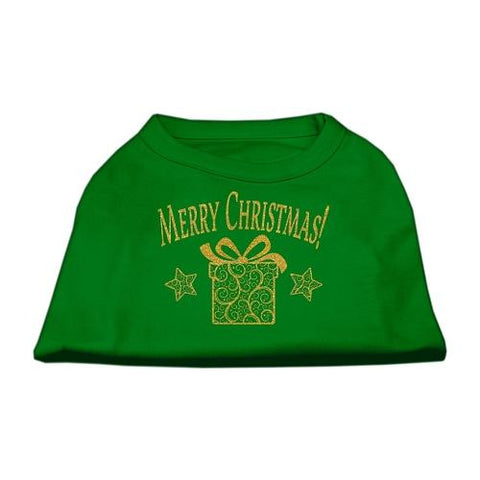 Golden Christmas Present Dog Shirt Emerald Green XS (8)