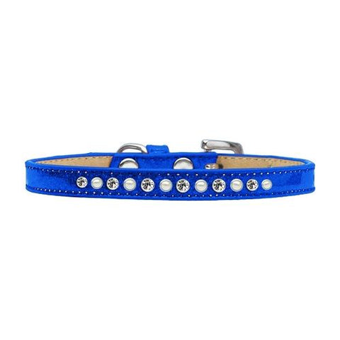 Pearl and Clear Crystal Size 8 Blue Puppy Ice Cream Collar