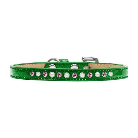 Pearl and Pink Crystal Size 14 Emerald Green Puppy Ice Cream Collar