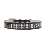 Two Row Pearl and Pink Crystal Size 12 Black Ice Cream Dog Collar