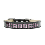 Two Row Light Pink Crystal Size 12 Black Ice Cream Dog Collar