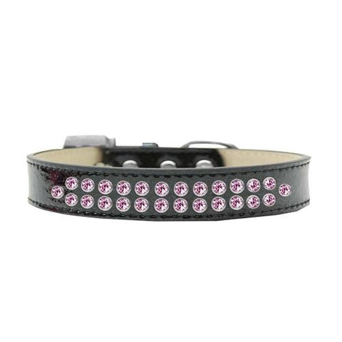 Two Row Light Pink Crystal Size 12 Black Ice Cream Dog Collar