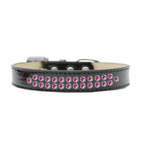 Two Row Bright Pink Crystal Size 12 Black Ice Cream Dog Collar