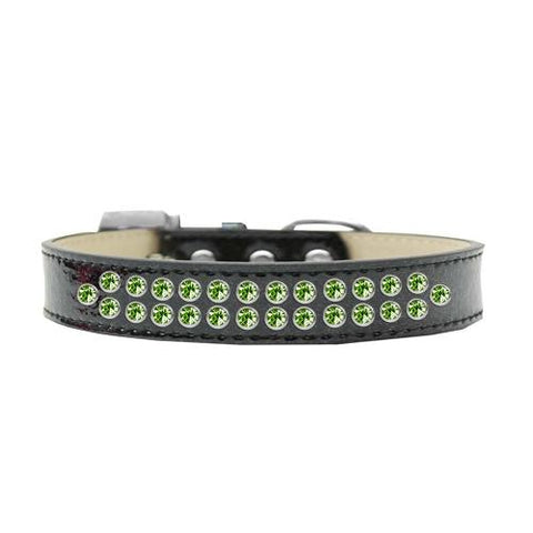 Two Row Lime Green Crystal Size 12 Black Ice Cream Dog Collar