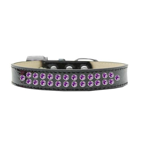 Two Row Purple Crystal Size 12 Black Ice Cream Dog Collar