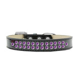 Two Row Purple Crystal Size 12 Black Ice Cream Dog Collar
