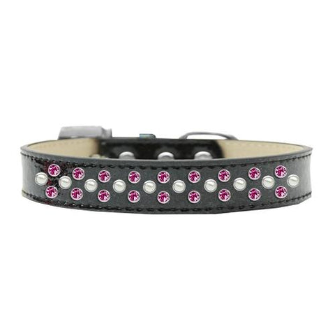 Sprinkles Ice Cream Dog Collar Pearl and Bright Pink Crystals Size 12 Black